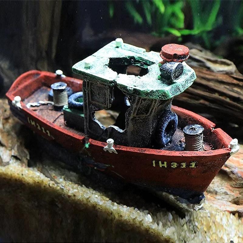 Fishing Boat Shipwreck Shelter Fish Tank Landscaping Ornament Simulation Crafts