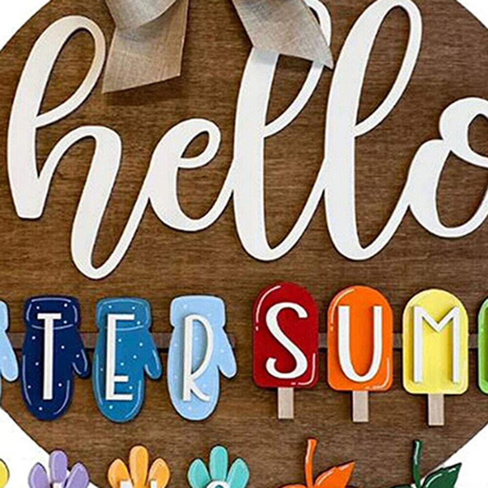 Seasonal Hello Sign Front Garland Doorplate Wooden Wall Hanging Decoration