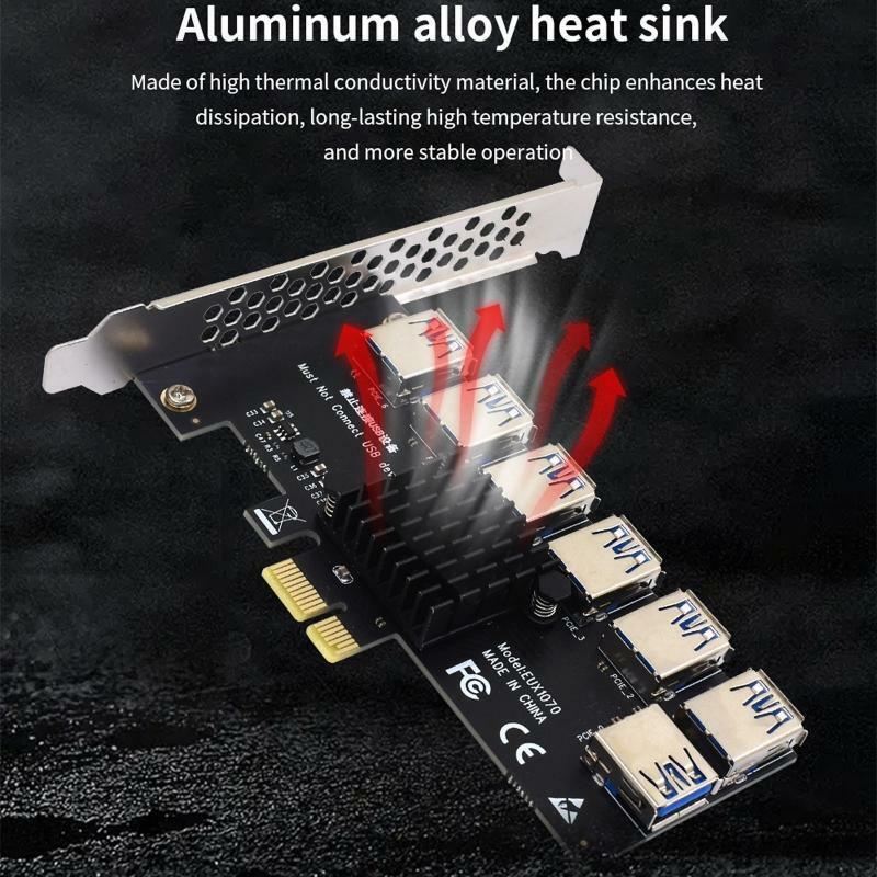 Add On PCI-Express Riser Card PCI-E 1X to 7 External 16X USB3.0 PCI-e Adapter