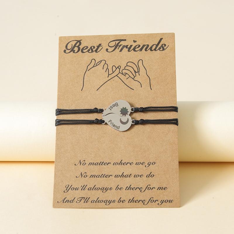 Best Friends Love Heart Sun Moon Bracelets Set Sisters Stainless Steel Bracelet