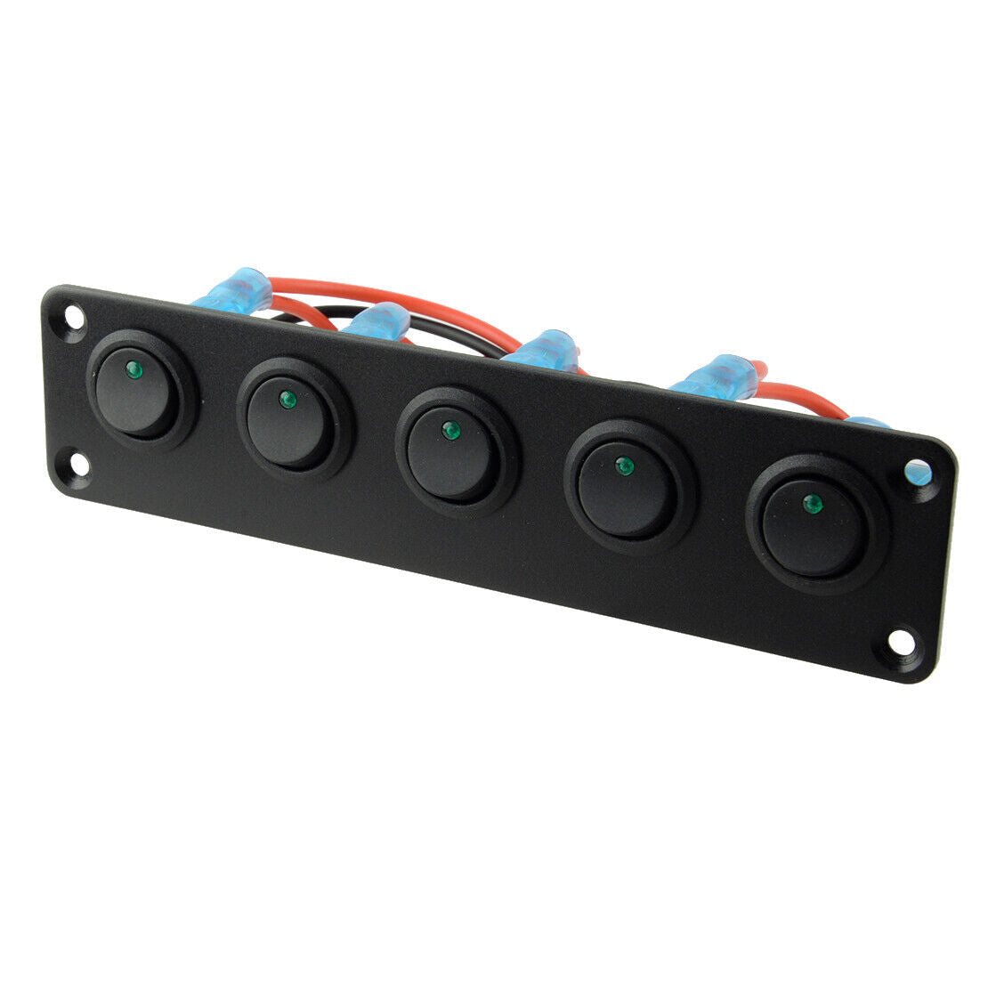 1pcs 5 Gang Rocker Toggle Switch Panel Green LED Car Truck RV Boat Dash 12V-24V