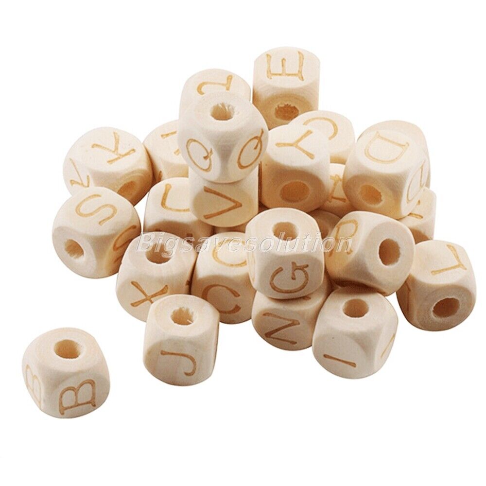 26Pcs/set 12mm Alphabet Letter Beads Cube Square Wooden Spacer Beads Handcraft