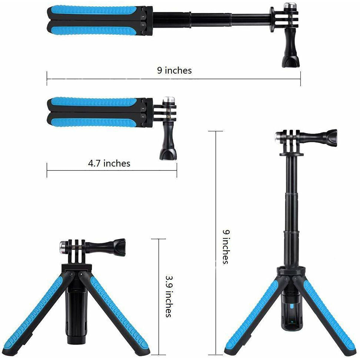 Mini Selfie Tripod Stick for GoPro Hero 8/7/5/4/3+/3 Xiaoyi 4K Camera Black+blue