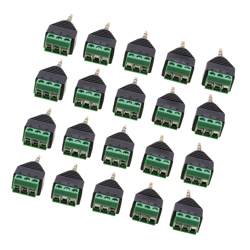 20x 3.5mm 1/8" Stereo  Plug to AV 3-Screw Terminal Block  Connector