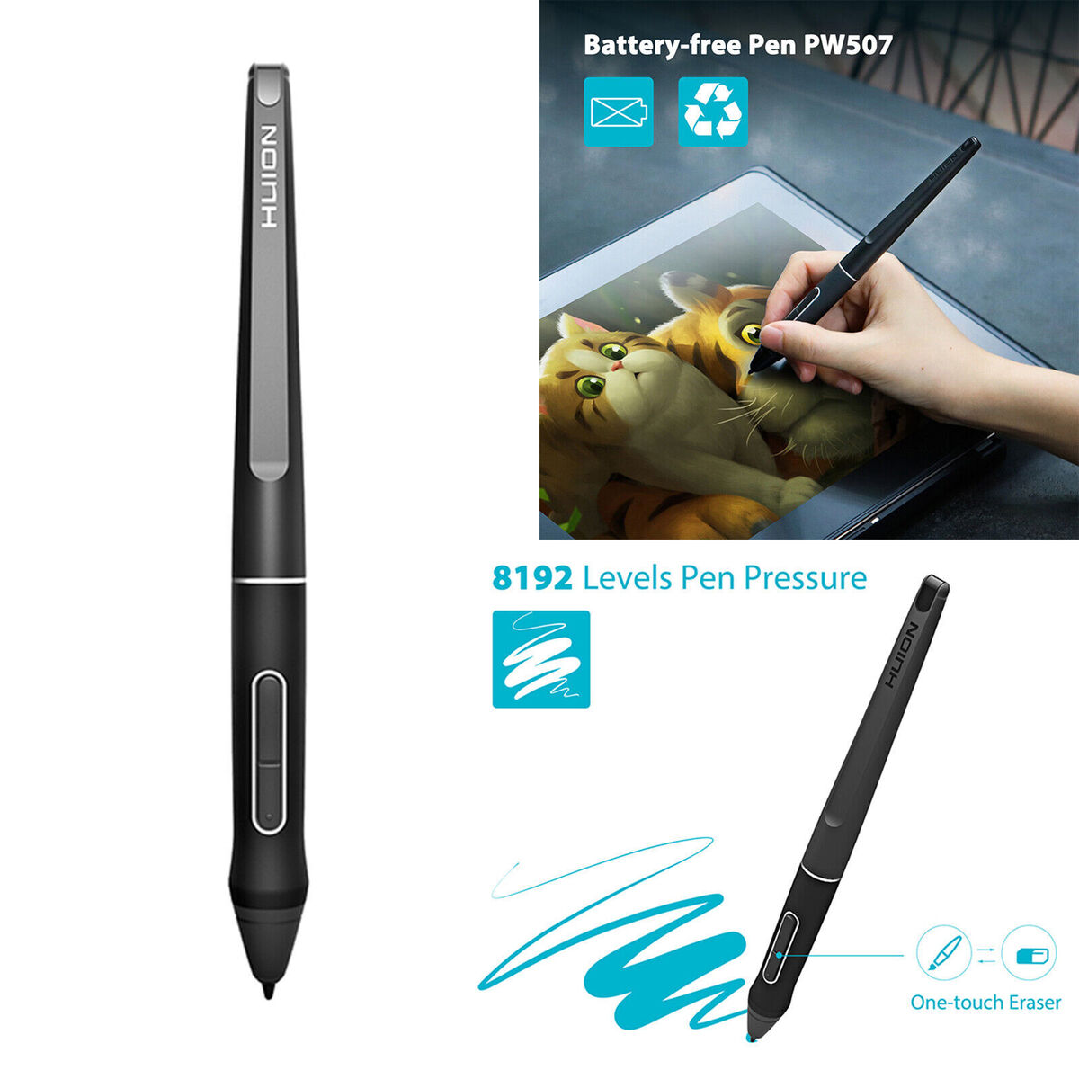 PW507 Battery-free Stylus Touch Pen for HUION Tablets Kamvas Pro 13/12/16/20 N