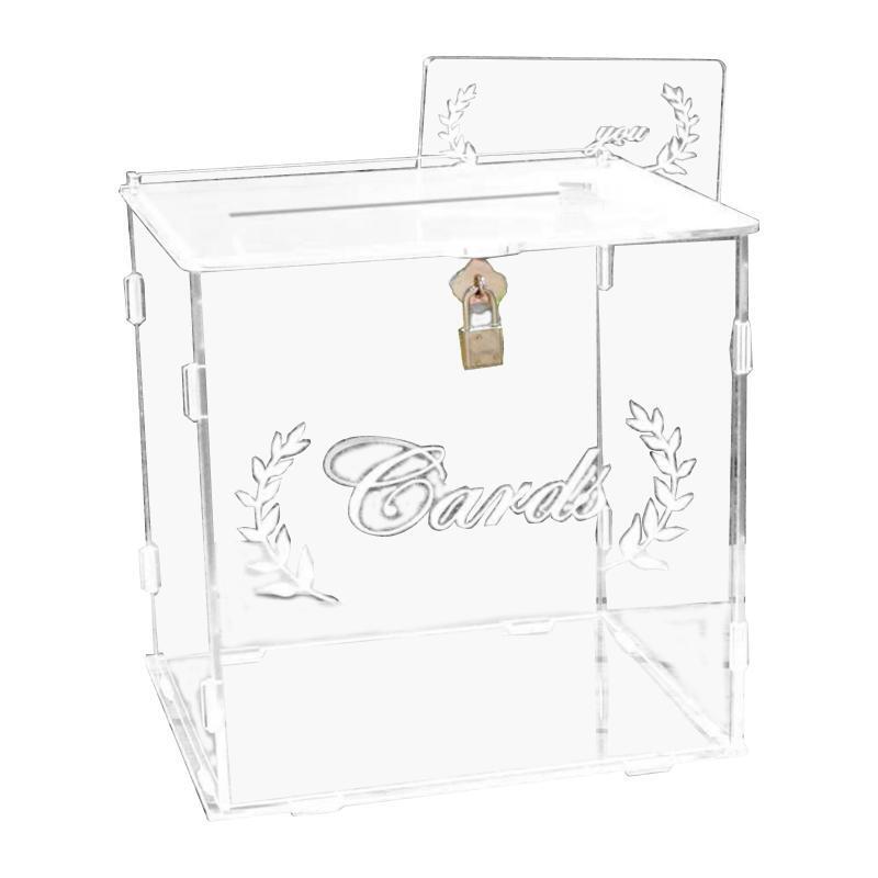 Acrylic Wedding Card Box with Sign Lock Clear Card Case for Wedding Reception