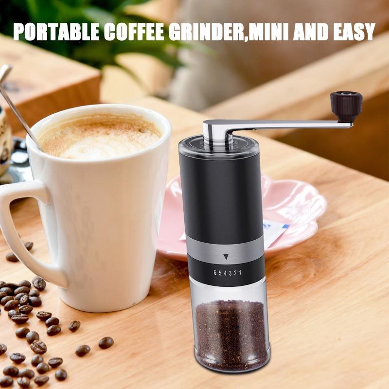 Portable Hand Coffee Bean Grinder with 6 Adjustable Settings for Office Home