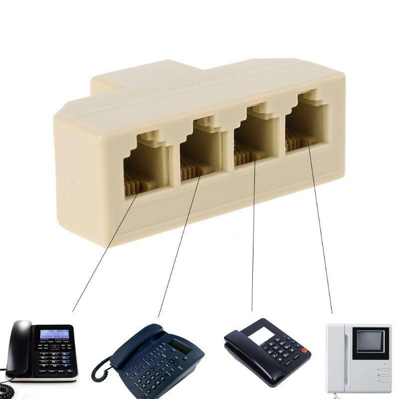 4-Way RJ11 Telephone Plug to RJ11 Socket Adapter and Splitter for Landline Phone