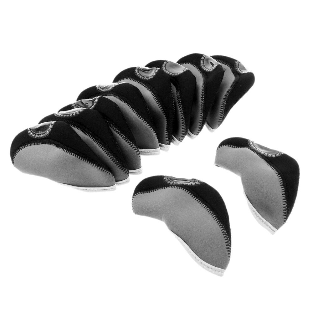 10*Golf Club Iron Head Covers Cap Protective Black&Gray Golf Sleeve With Numbers