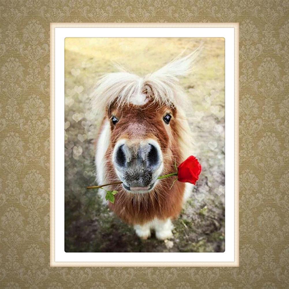 Horse in Rose DIY Round Diamond Painting Embroidery Kits Cross Stitch Craft