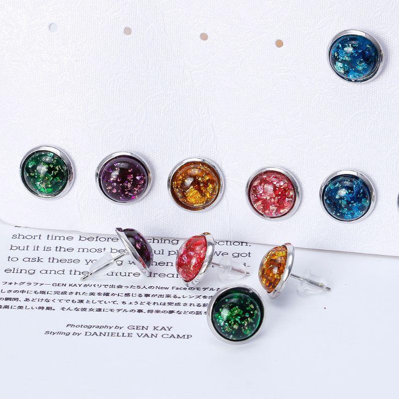 6 Pairs Mixed Created Opal Rhinestone Stud Earrings Set Women Fashion Jewelry
