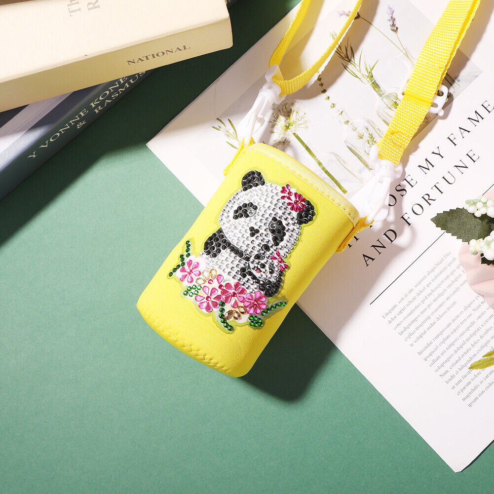 Round Messenger Strap Water Bottle Insulated Protective Bag (Yellow Panda)
