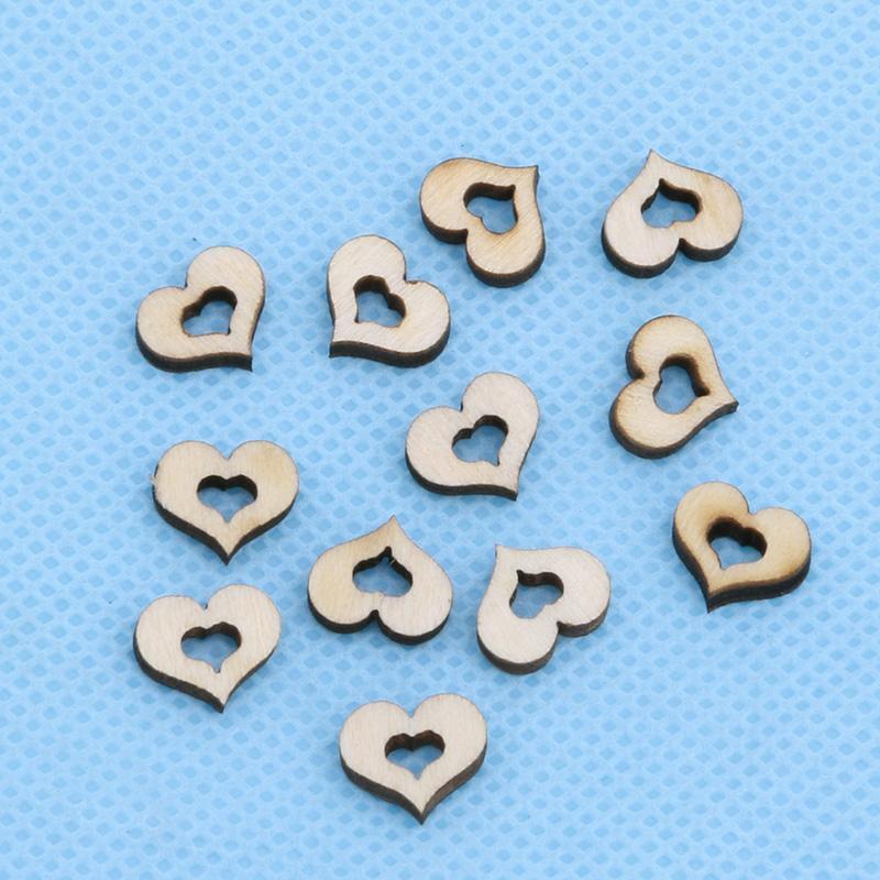 100pcs Blank Mini Hollow Wooden Heart Embellishments Crafts Wedding Decor 10mm