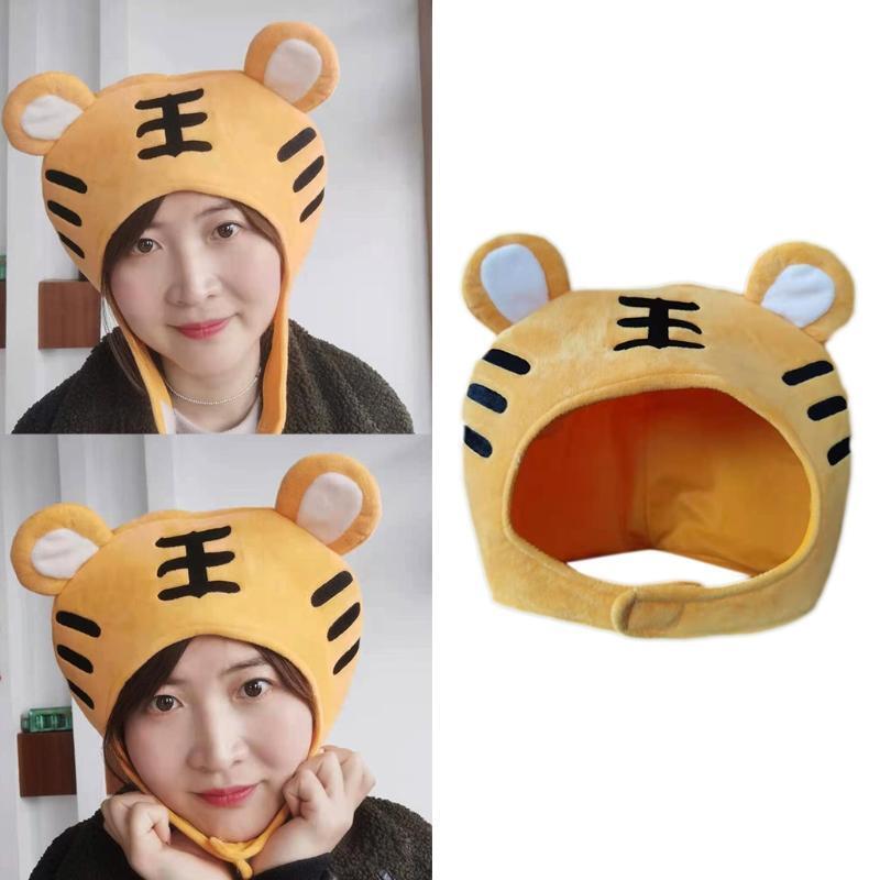 Plush-Made Hats with Tiger Stripes as Tools or Props for Photoshot Cartoon Caps