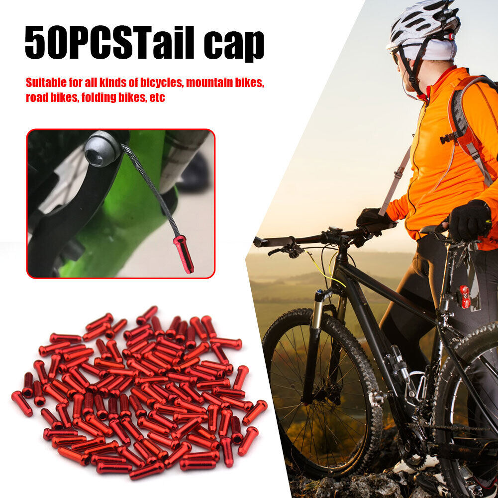 50pcs Bike Cable End Caps Aluminum Alloy Brake Shifter Cable Tips (Red)
