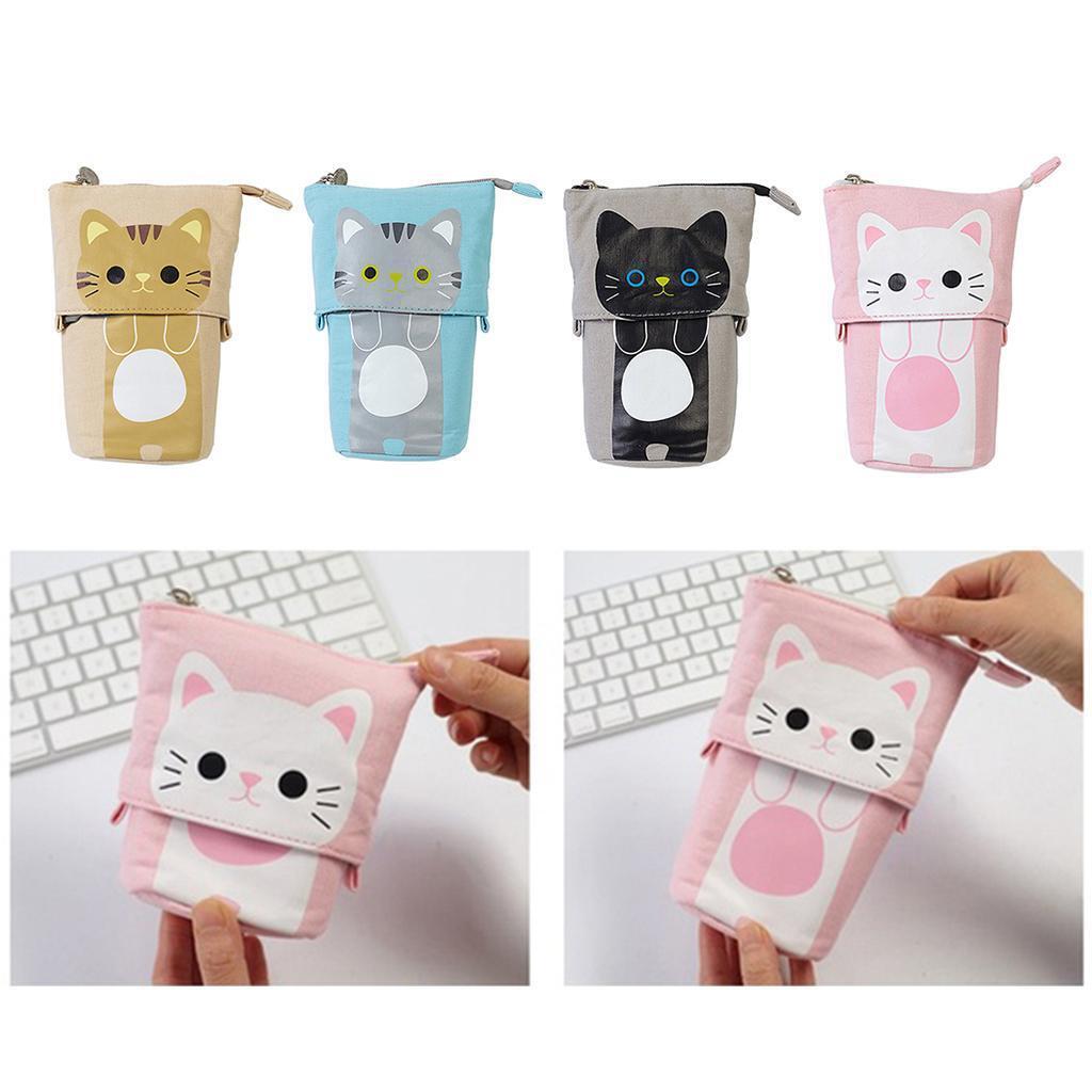 2 Pcs Foldable Cat Pencil Case Makeup Box Gifts for Girls Women School