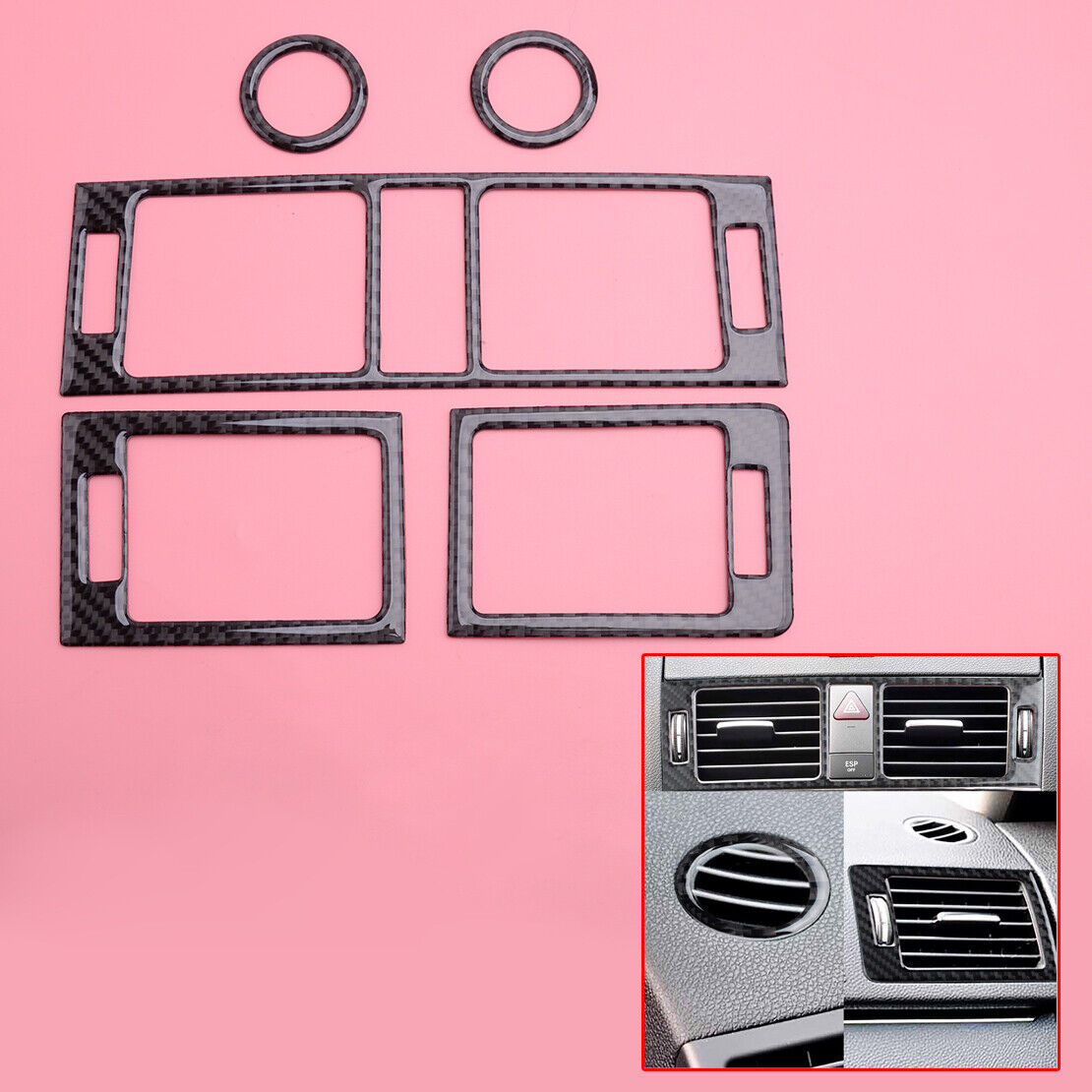 5pcs/Set Carbon Fiber Air Vent Outlet Trim Fit For Mercedes C-Class W204 07-10