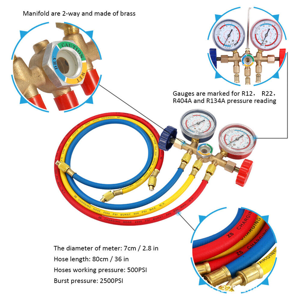 Refrigerant Manifold Gauge Set for R12 R22 R404A R134a Air Condition Tools