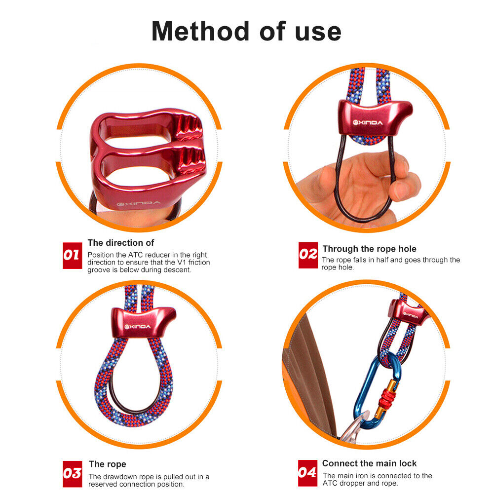 Rappel ATC Belay Device Descender Camping Rock Climbing Equipment (Red)