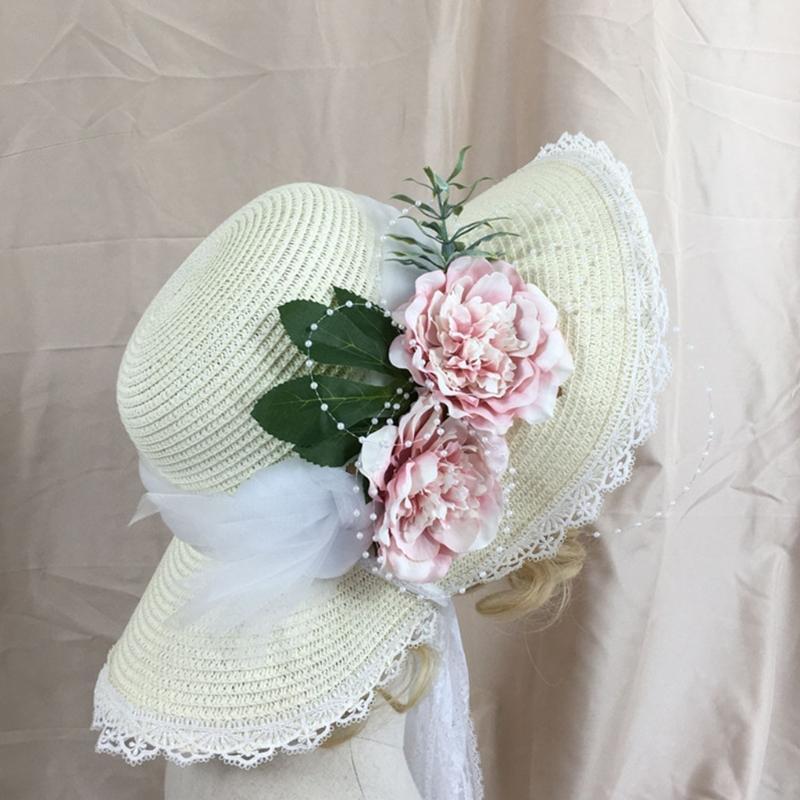 Women Summer Sun Hat Lace Straps Secure Sunlight Protection for Outdoor