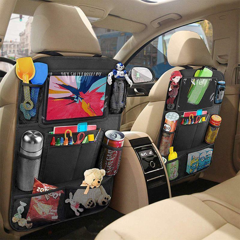 Rear seat storage bag rear seat protection pad with touch screen tablet stand