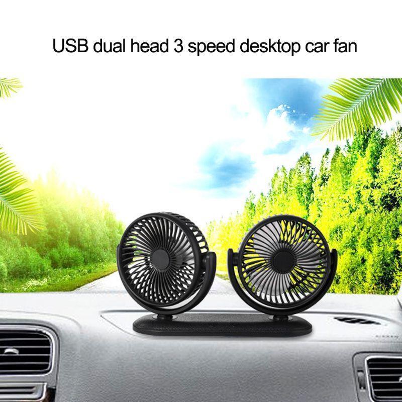 USB 5V 2A Fan 360° Rotatable Dual Head Car Fan Adjustable 3 Speeds Dashboard RV