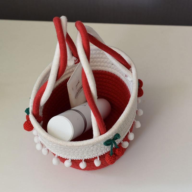 Handmade Cute Cherry Portable Small Bag Cotton Thread Straw Woven Bag