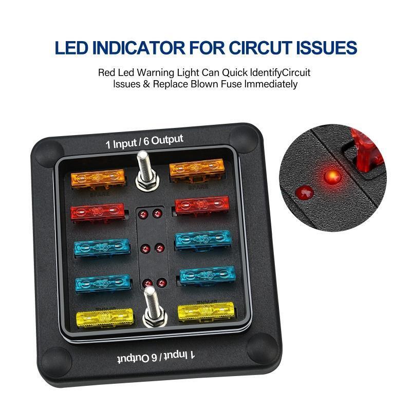 Fuse Block With Ground Circuit Box Holder Protection Cover LED Light Indication