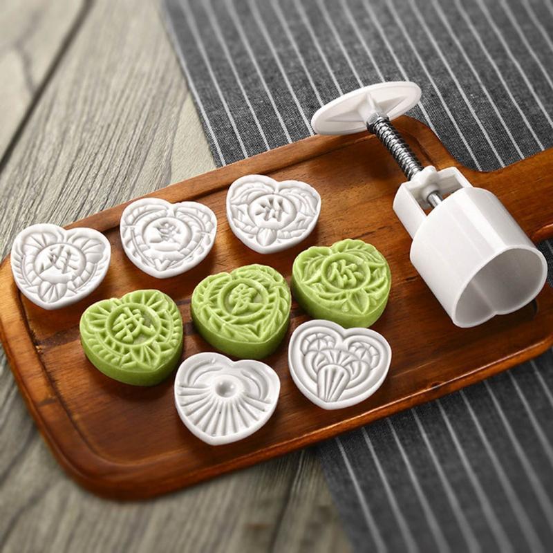 Heart Flower Shape Moon Cake Mould Hand Pressure Cookies Cutter Smooth Enjoy Fun