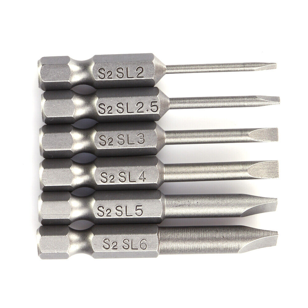 6pcs 50mm 2.0-6.0mm Flat Head Slotted Tip Screwdrivers Bits
