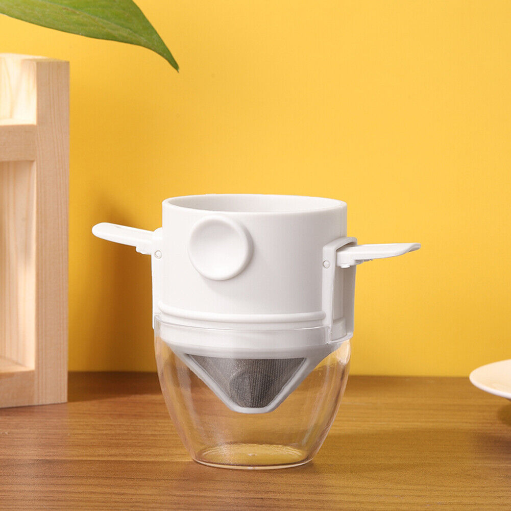 Stainless Steel Folding Coffee Filter with Brush Coffee Dripper (White)