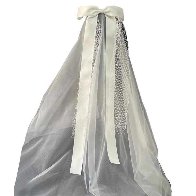 White Lace Veil Long Bridal Veils Bowknot Wedding Brides Soft Tulle for Bridal