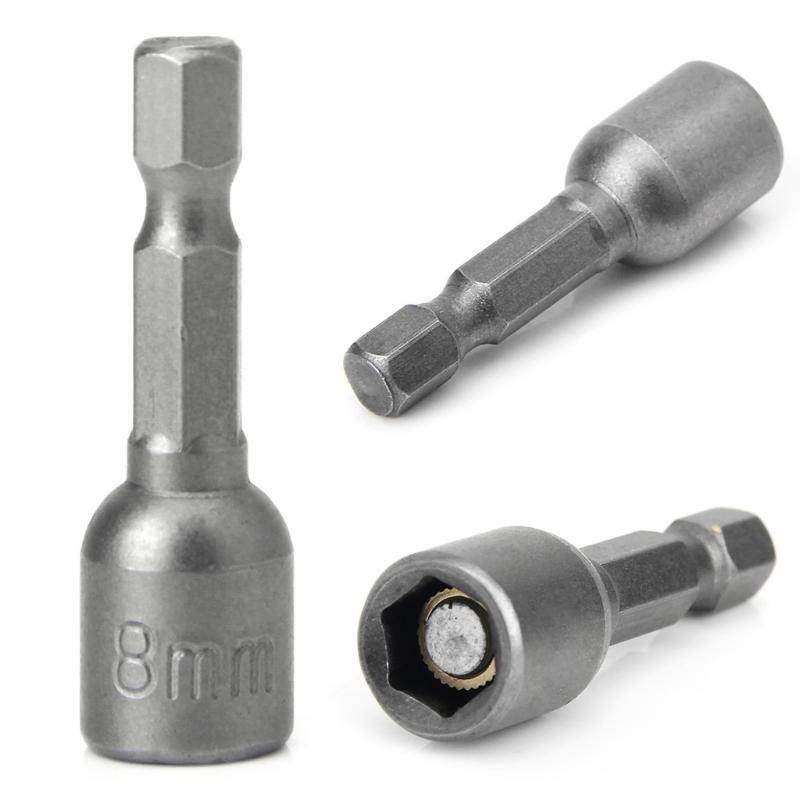 10 Pcs Magnetic Nut Driver Set 8mm 5/16" Socket Adapter Hex Drill Bit