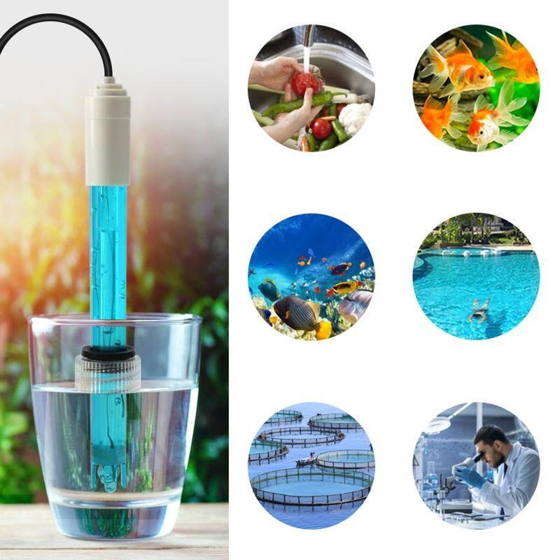 Long Body pH Electrode with BNC Socket Probe 100cm Cable 0-14pH for PH Meter