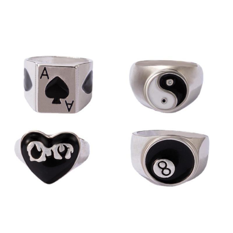 4PCS Yin Yang Band Rings Mid Finger Joint Rings Dainty Jewelry Present for Men
