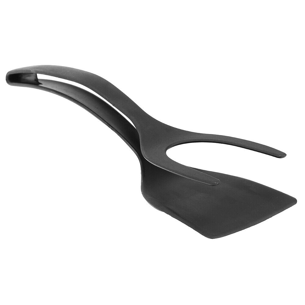 2 in 1 Non Stick Grip Fried Egg Tong Toast Bread Pancake Spatula (Black)