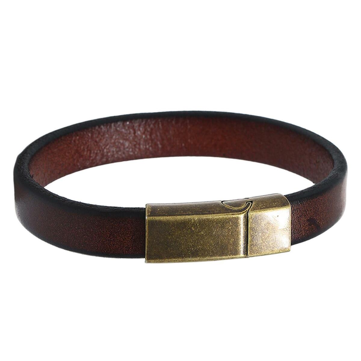 PU Leather Wristband Bracelet Cuff Wrap Jewelry Bangle 20.5cm Dark Brown+PU