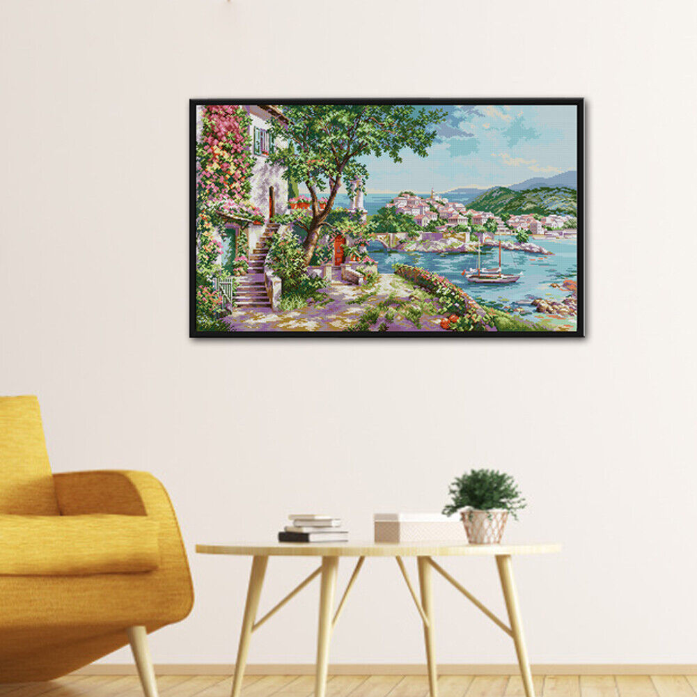 DIY Mediterranean Sight Scenery Printed Cross Stitch 14CT Full Embroidery