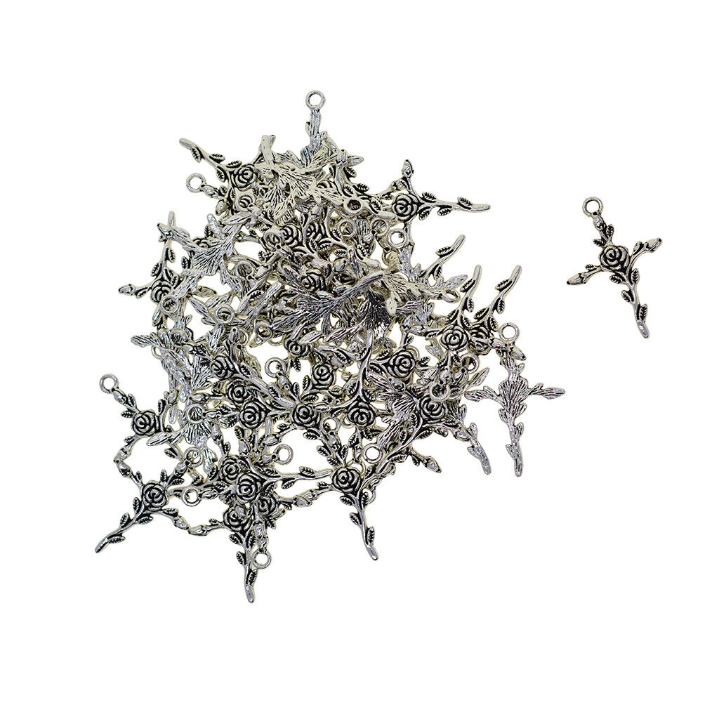 50 Pieces Tibetan  Floral  Charms Pendants for DIY Jewelry