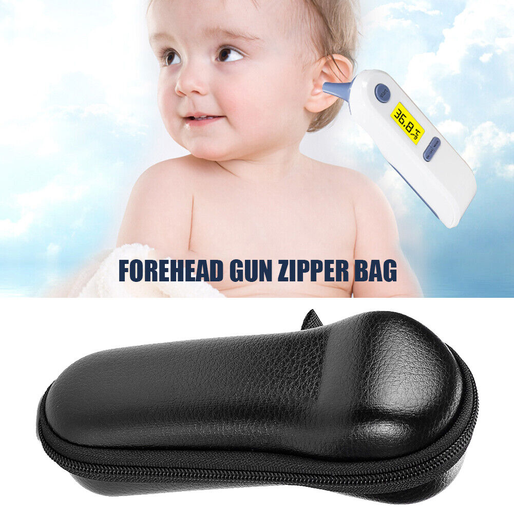 Forehead Thermometer Storage Bag Portable PU Leather Shockproof Zipper Bag