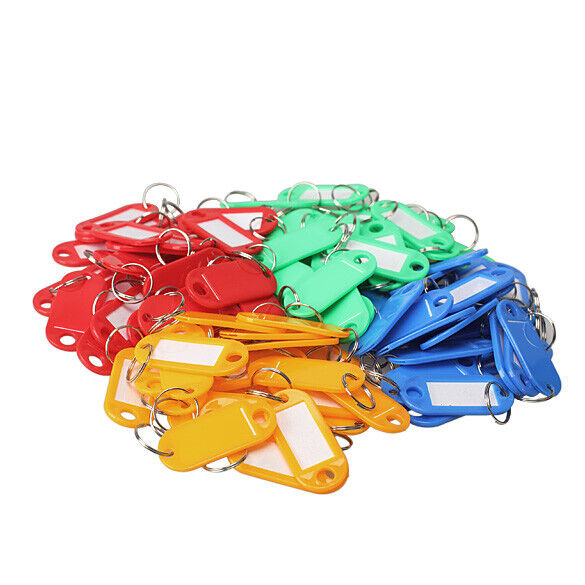 100 Pcs Plastic Key Tags ID Label Keyring with Key Chain Tag Card Split Rin