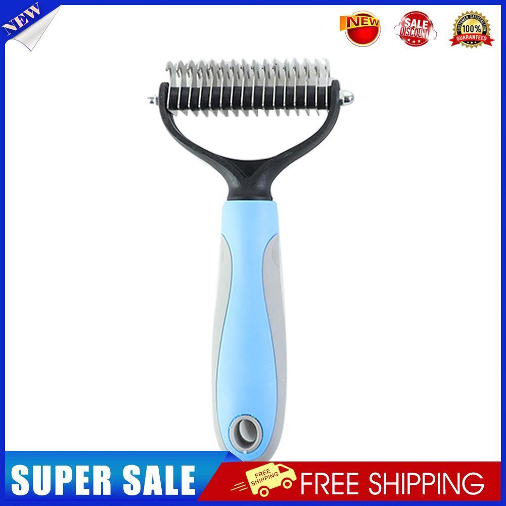 Hair Removal Comb for Dogs Cat Double-sided Dematting Pet Brush (Blue L)