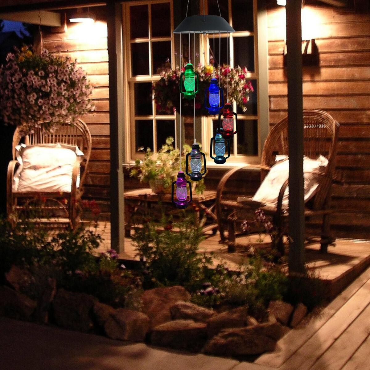 Solar Lanterns Wind Chime, Color Changing LED Light Wind Bell for Outdoor