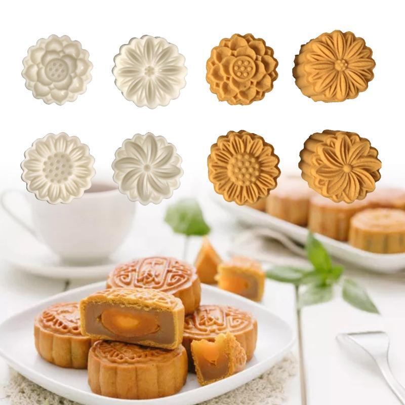 25g 4pcs Cookie Stamps Thickness Adjustable Moon Cake Mold Set Hand Press Cutter
