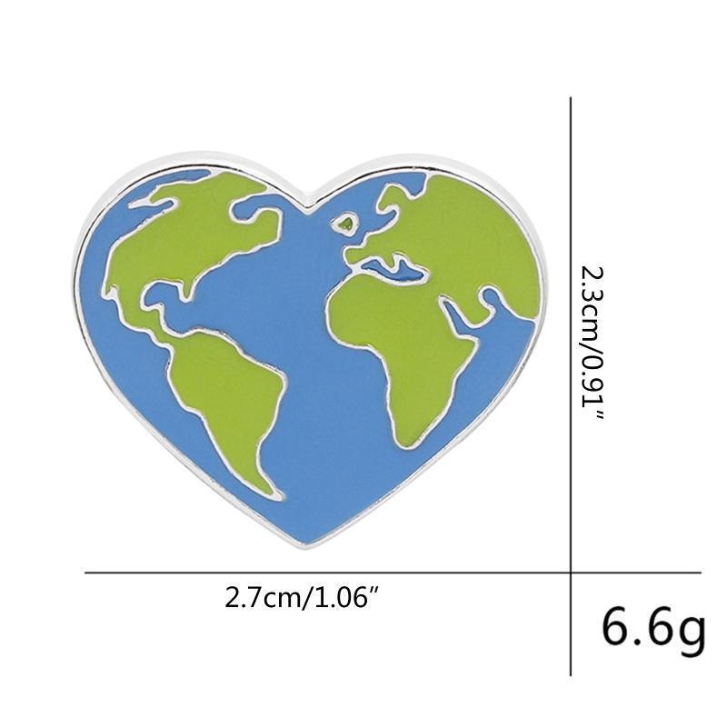 Green Earth World Map Label Pin Hat Clothes Bag Enamel Pin Heart Shaped Brooches