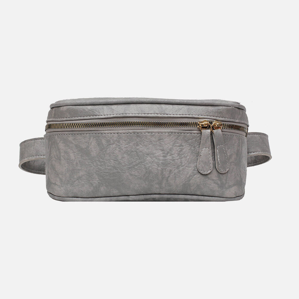 Fashion PU Shoulder Bag Women Solid Fanny Zip Chest Crossbody Pack (Grey)