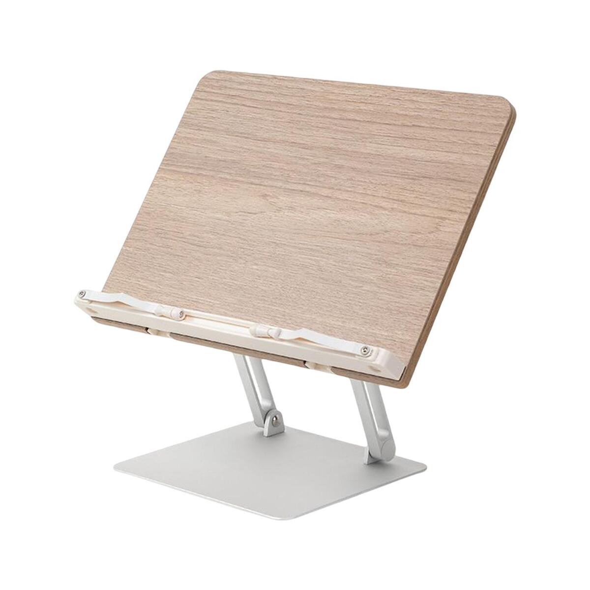 Bamboo Book Stand for Reading with Adjustable Aluminium Alloy Arm Base
