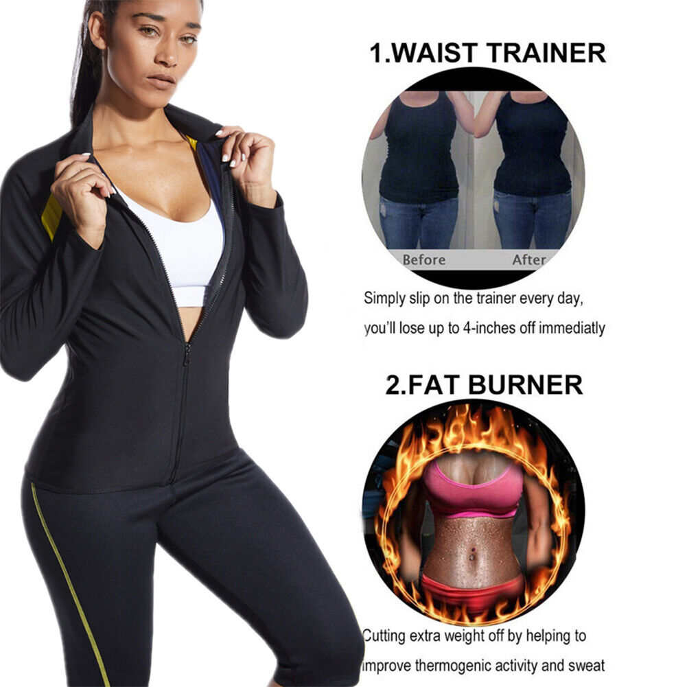 Sauna Sweat Tops Workout Gym Clothes Long Sleeve Sports Running Jacket (L)