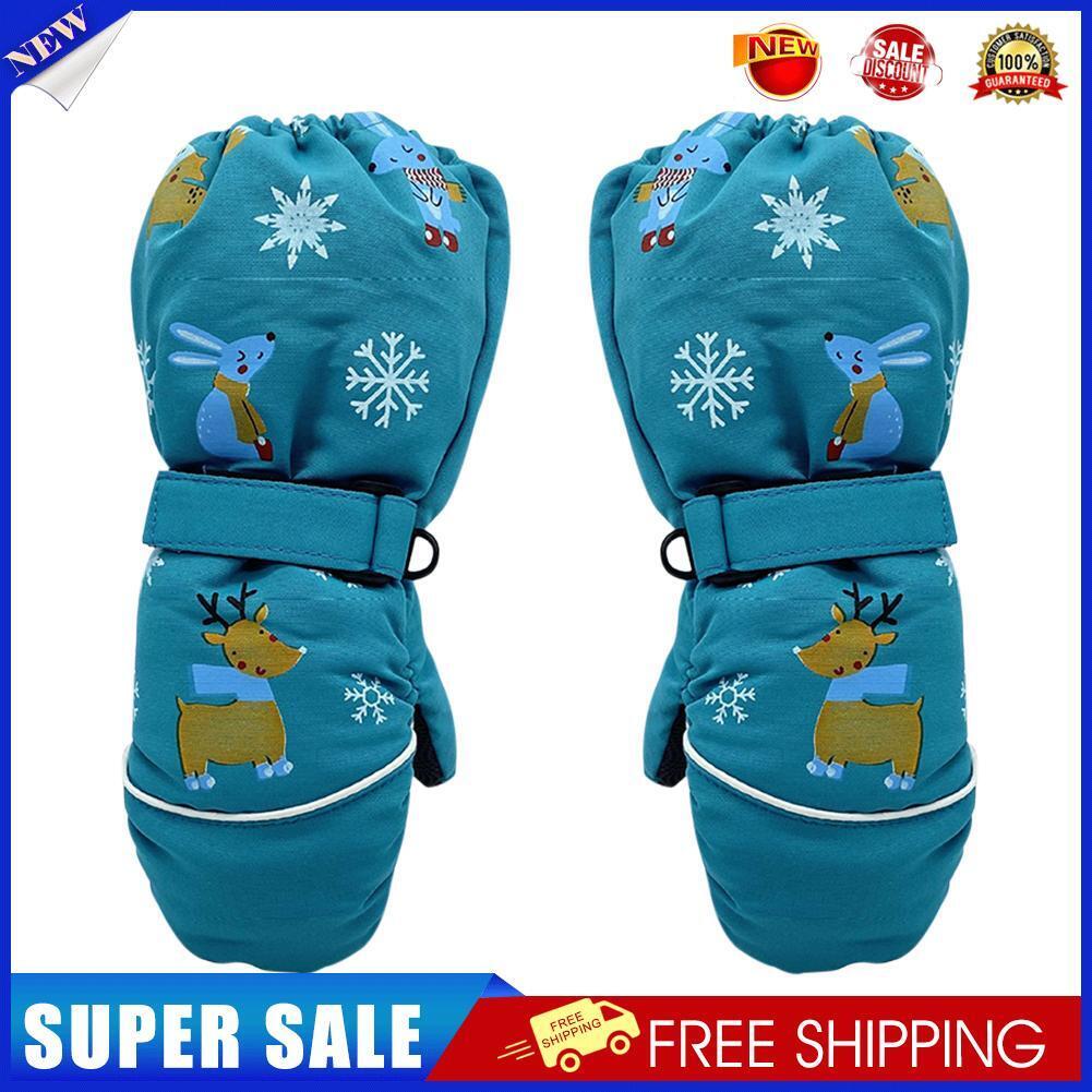 1 Pair Cartoon Kids Non-Slip Ski Gloves Long-Sleeved Winter Mittens (Green)