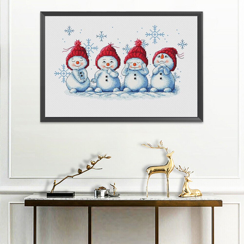 11CT Stamped Snowman Cross Stitch Kits Ecological Cotton Thread Needlework
